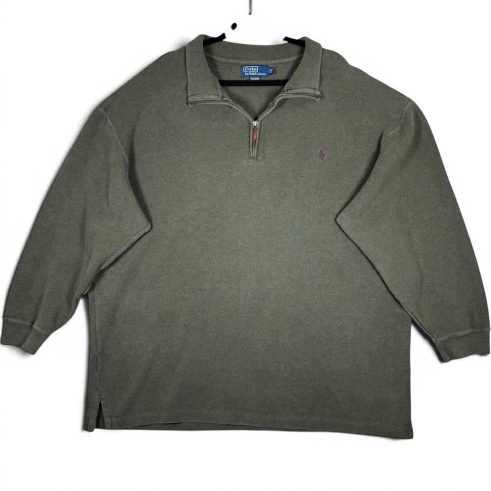Vintage Polo Ralph Lauren Mens 3XL Olive Green 1/4 Zip Cotton Sweater Pony